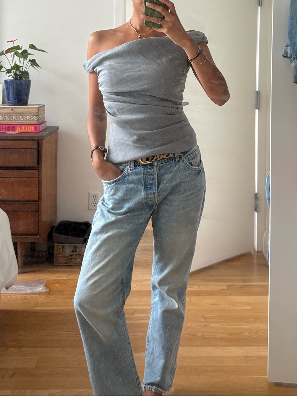 Zara Gray Draped Ruched Off Shoulder Top Size S